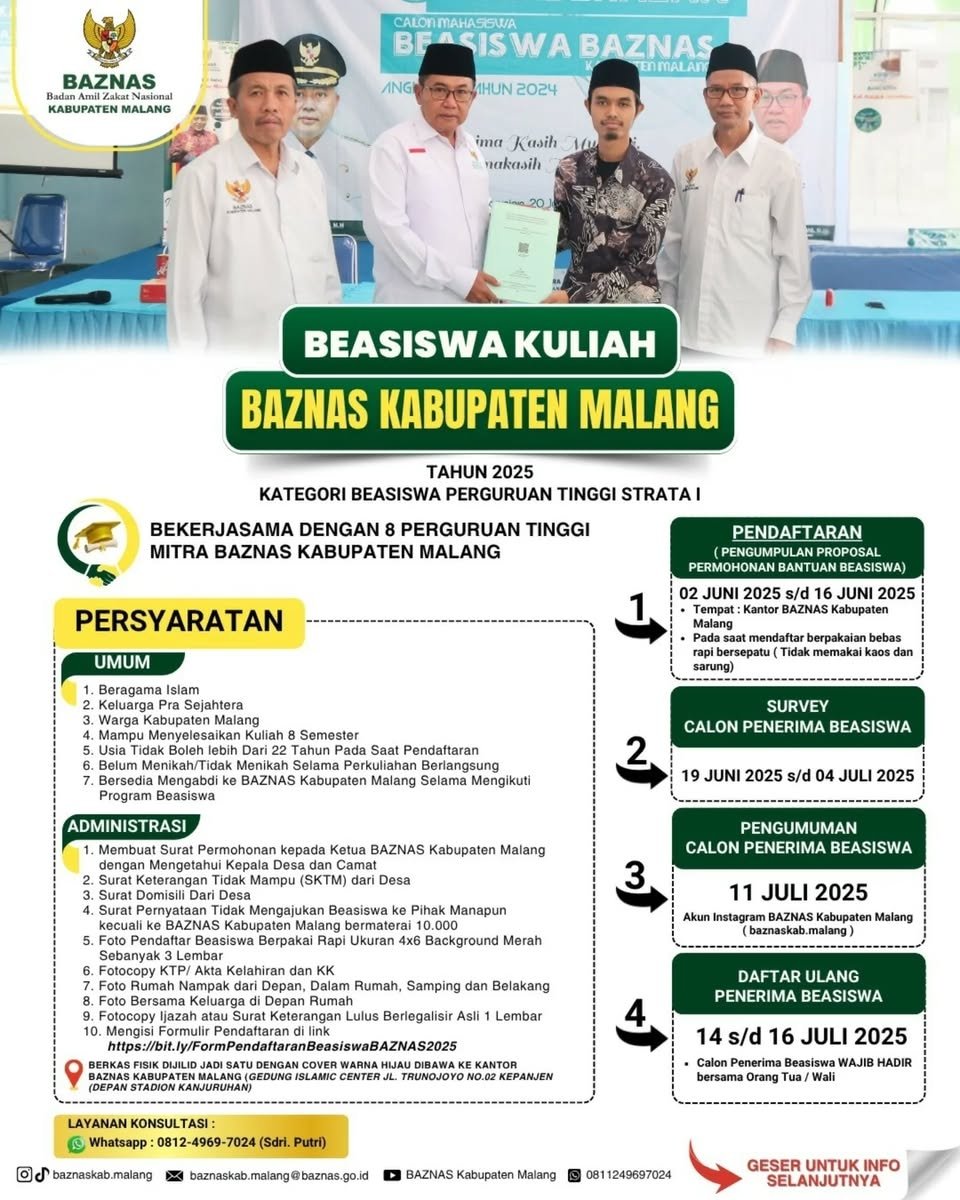 IAI Sunan Kalijogo Malang Menjadi Pilihan Kampus Penerima Beasiswa BAZNAS Kabupaten Malang