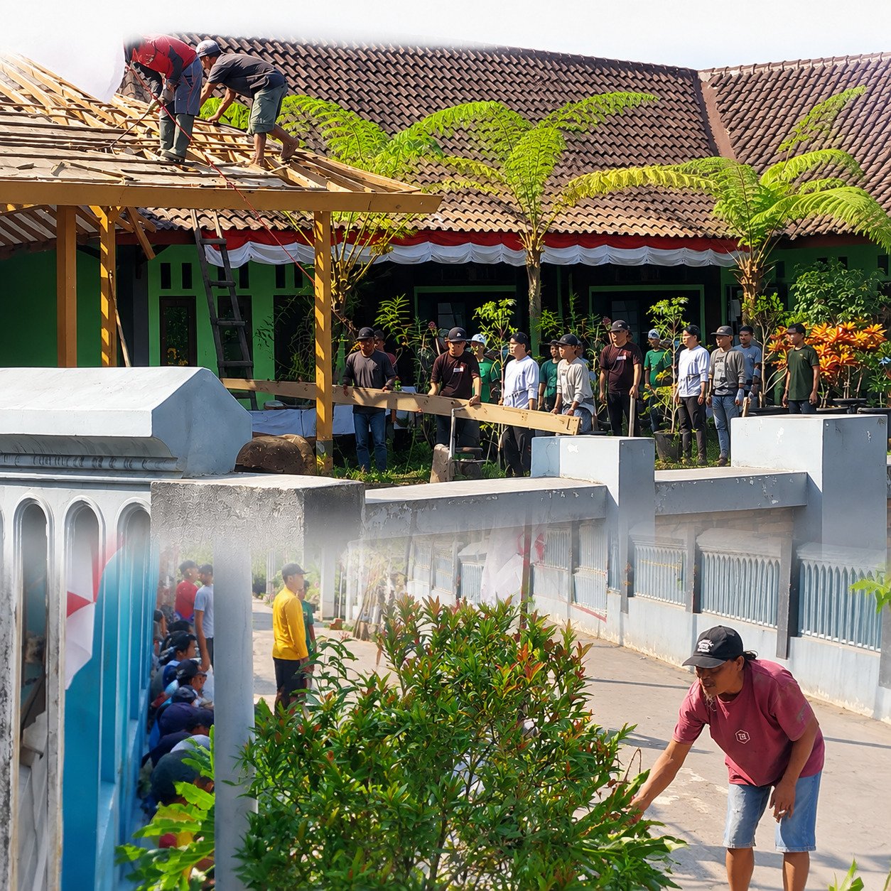 Semangat Gotong Royong Mahasiswa KKN IAI Sunan Kalijogo Malang dalam Renovasi Pendopo Desa Slamparejo